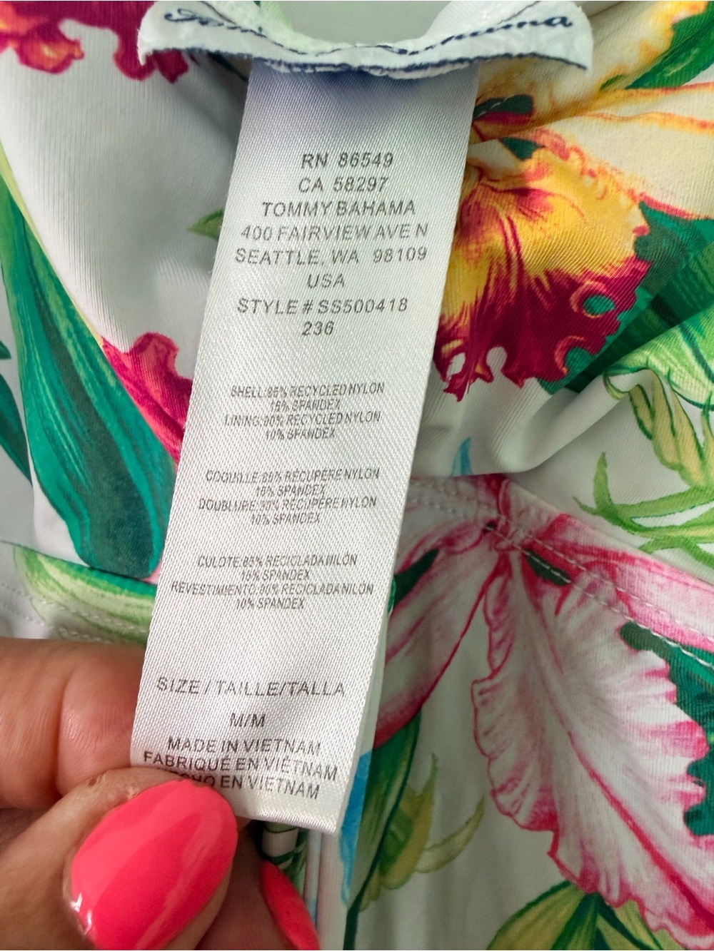Tommy Bahama White Floral dress with Pink, Yellow & Green Accents - Picture 3 of 4